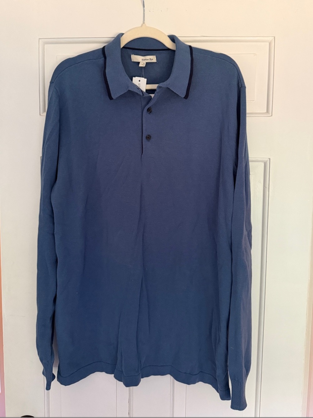 NWT - Men's Long-Sleeve Blue Polo with Contrast Trim, size XL